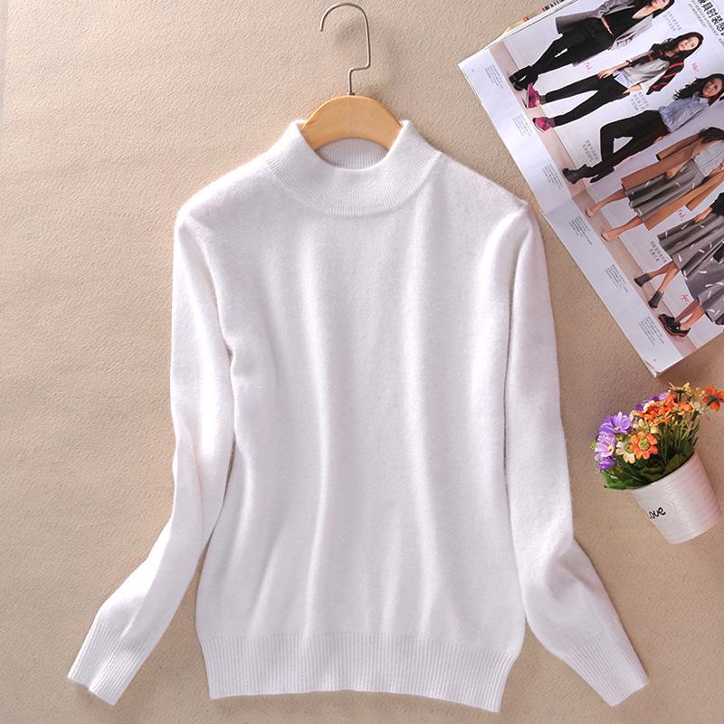 

GMXIA Autumn and Winter Women s Semi-high-neck Knitted Pullover Sweater, Slimming Long-sleeved Solid Color Base Sweater S белый