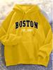 Varsity inspired men hoodie with Boston EST.1997 curved letter printing, Hip Hop Sports campus casual daily sweatshirt