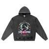 DTG Print Knitted Denim Zip-Up Hoodie Shadow Killer Brother Print Zipper Hoodies  