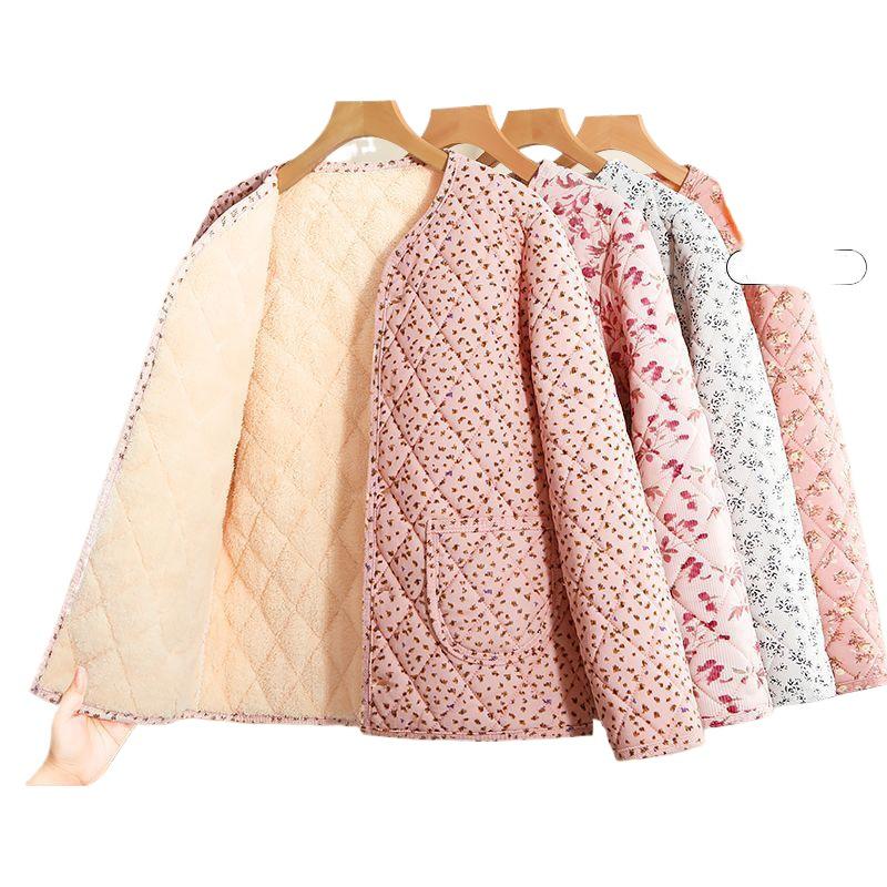 2025 Autumn/Winter Plus Velvet Thickened Cotton Jacket for Middle-Aged & Elderly Women – Warm Padded Outerwear
