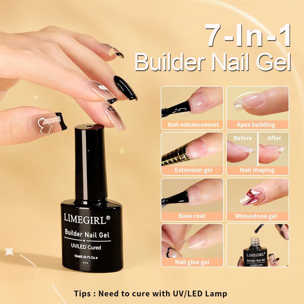 7-in-1 Nail Glue for Press On Nails Base Coat Builder Gel Extension Gel UV Soak Off for Short/Long Nails 15ml Nail Adhesive