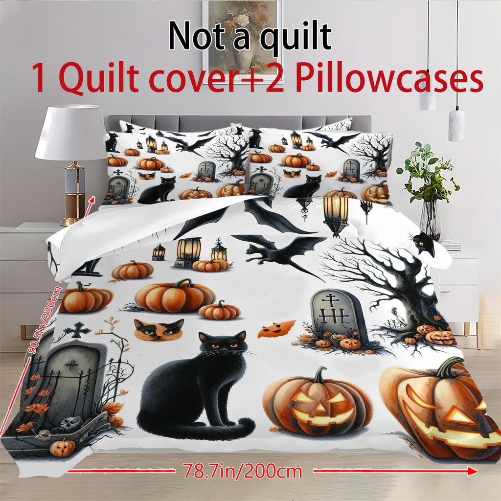 Halloween Three-piece Bedding Set Quilt Cover Pillowcase Brushed Fabric Thickened