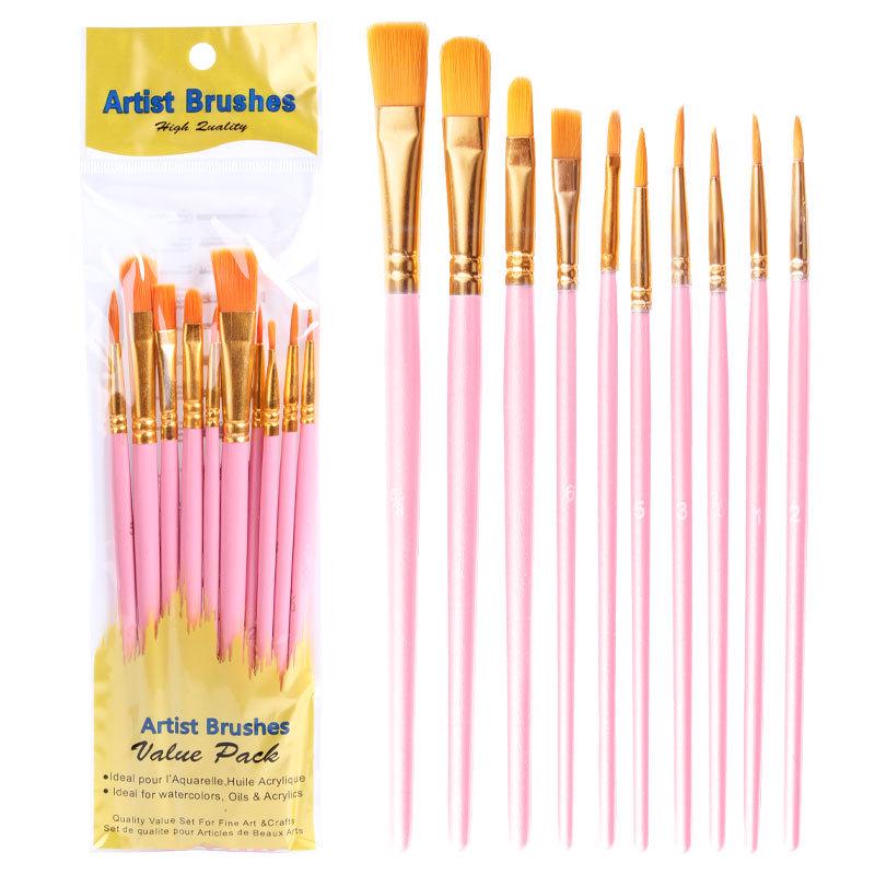 10-Piece Pearlescent Blue Oil Paint Brush Set with Nylon Bristles for Gouache & Watercolor