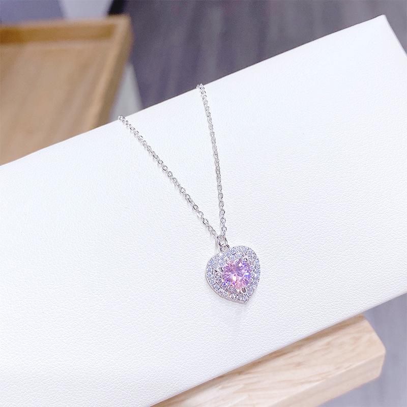 Damen Halskette mit Ozeanherz Pfirsich Anhänger aus Titanstahl mit Zirkon