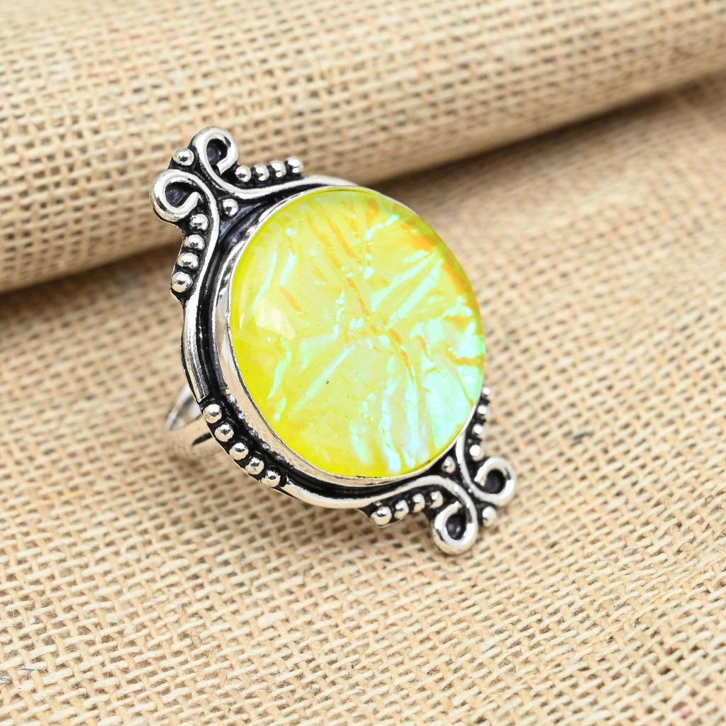 Yellow Triplet Opal Gemstone Solid 925 Silver Jewelry Handmade Charming Engagement Ring