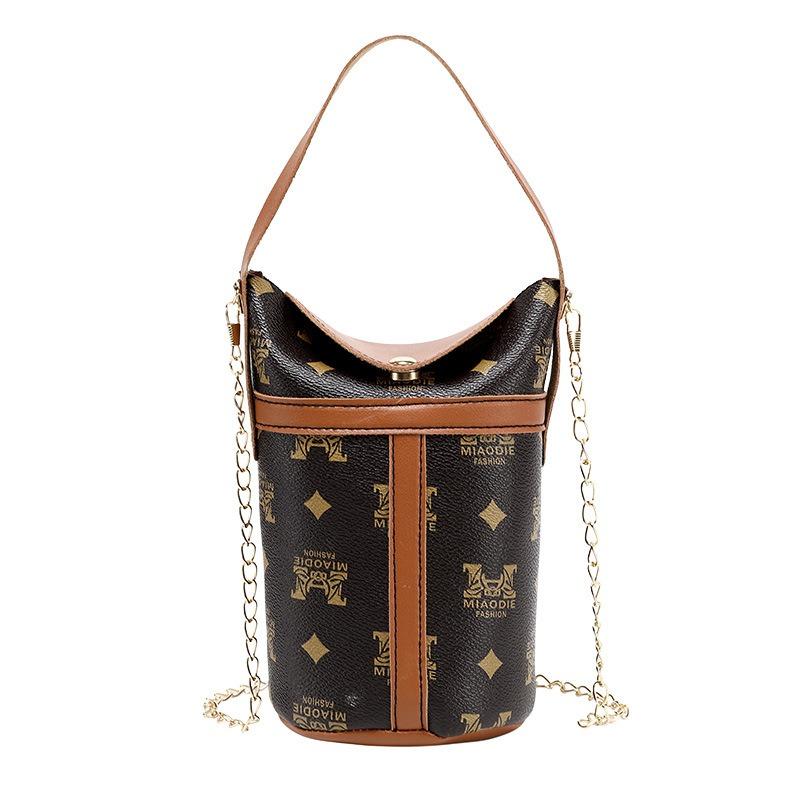 Vintage printed shoulder crossbody bucket bag versatile fashion chain makeup women's bag