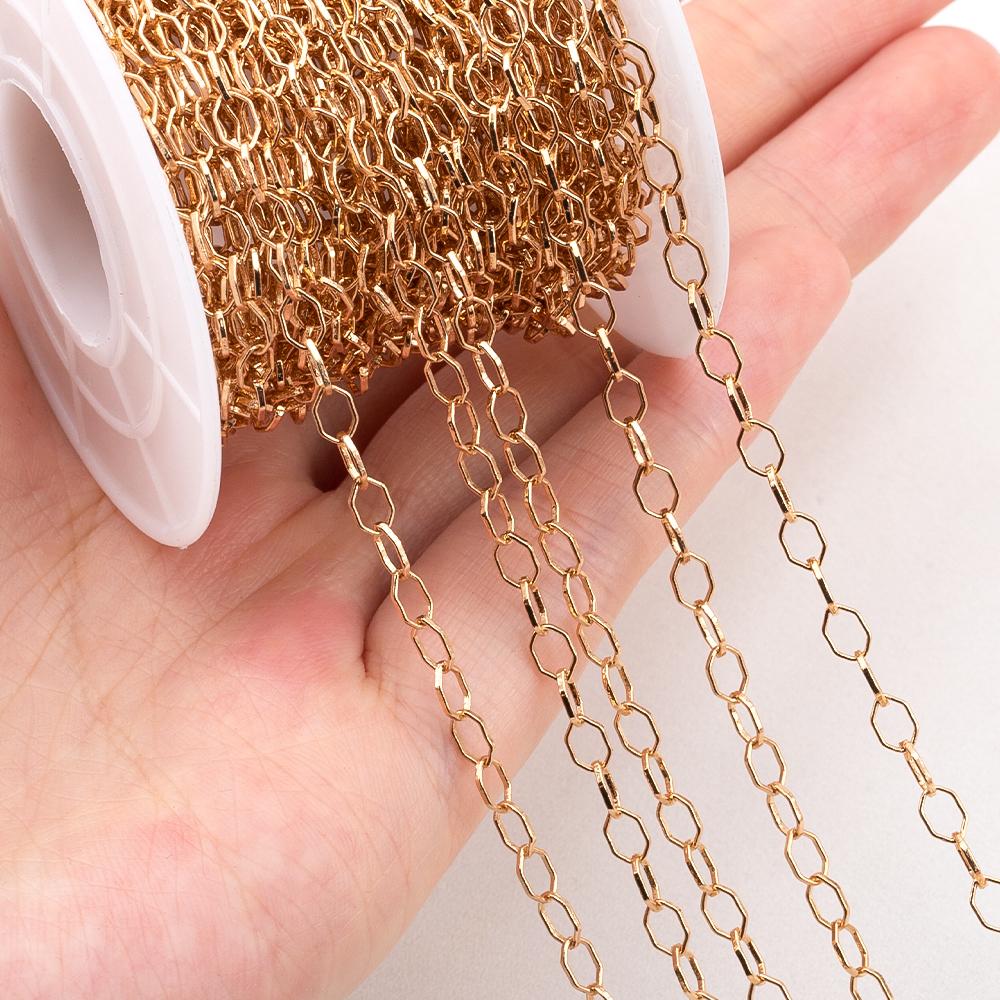 0.5Meter 1Meter 18k Gold Plated Brass Flat Oval Filled Cable Link Chains DIY Necklace Making Jewelry Bracelet Findings Supplies