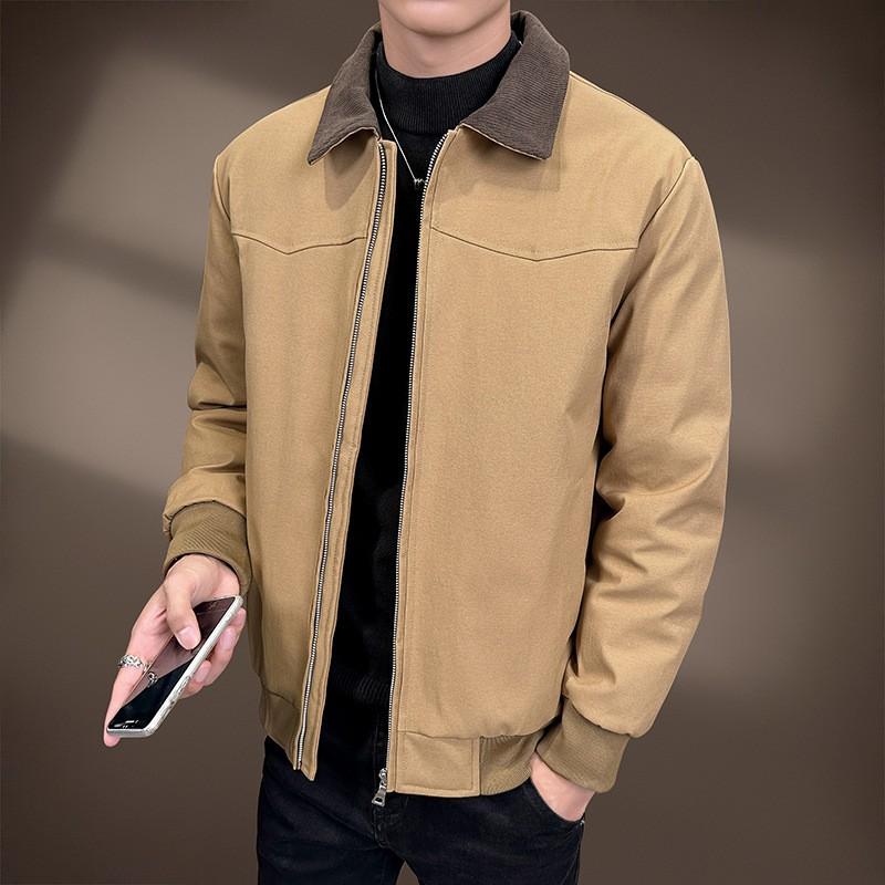 Mens Winter Warm Puffer Jacket With 50% White Duck Down Loose Fit Notched Collar Business Casual Outerwear