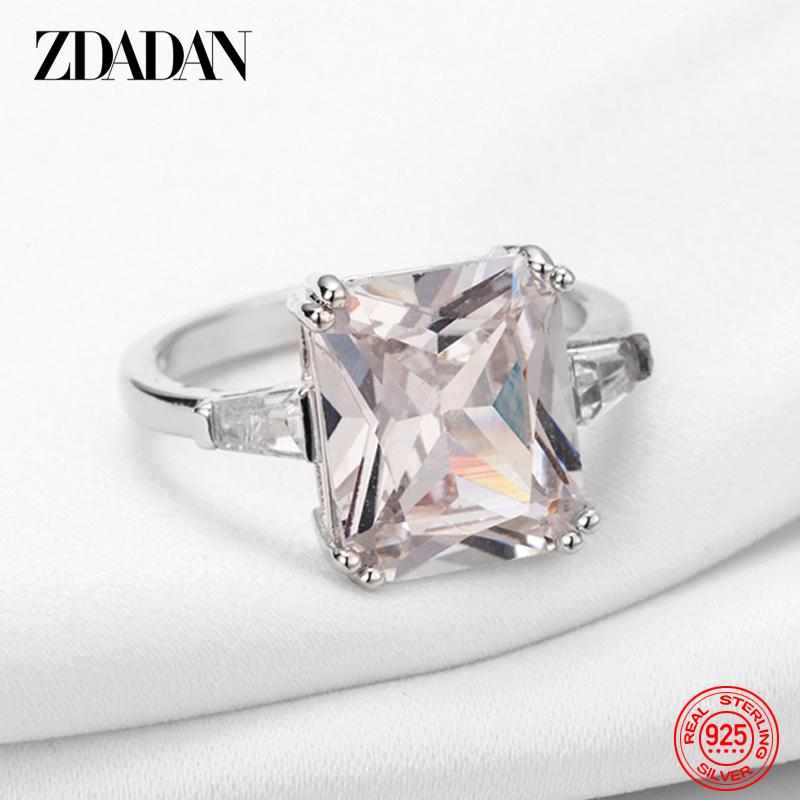 

925 Sterling Silver Fashion Square Gem Ring for Women Charm Wedding Engagement Jewelry Gift 5