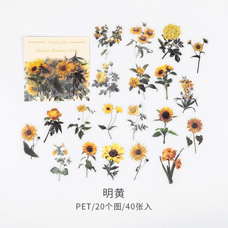 40pcs/bag Vintage Ginkgo Leaves Flowers PET Sticker Package DIY Diary Decoration Sticker Album Scrapbooking