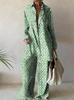 European & American Casual Holiday Printed Jumpsuit: Loose Long Sleeve & Straight Leg Design