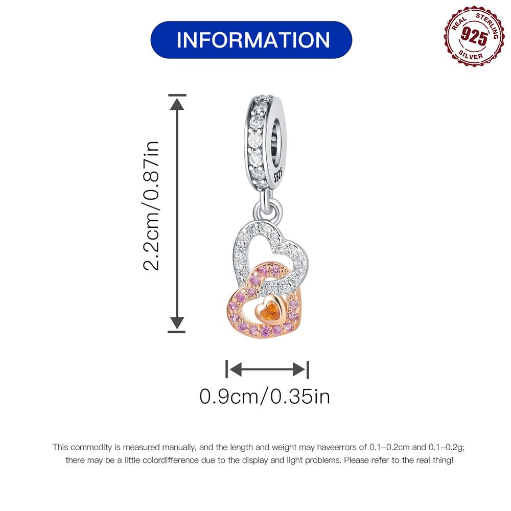 Copper Charms Original Rose-Colored Connected Heart Pendant Beads Fit Bracelet Jewelry Diy Women Gift Accessory