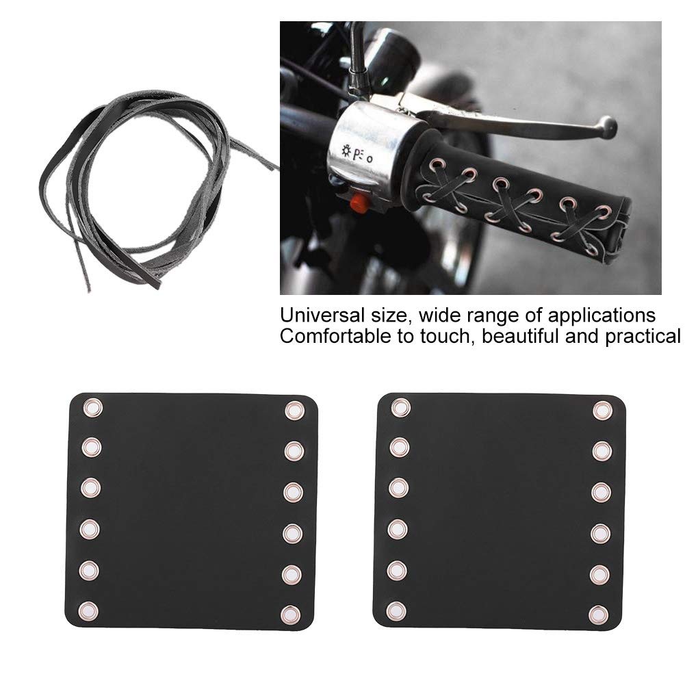2 x Leather Pieces, Qiilu 2PCS Motorcycle Leather Handlebar Hand Grip Cover Motorcycle Repair Accessories (Black)