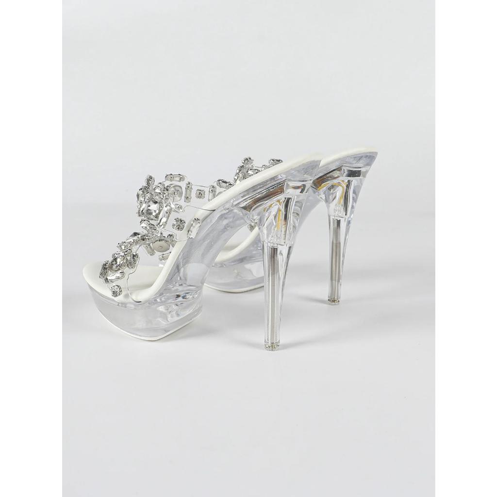 Rhinestone Sexy High Heel 13CM Thin Heel Waterproof Table Slippers Transparent Crystal Shoes Shoes Banquet High LFD-1099-Q20