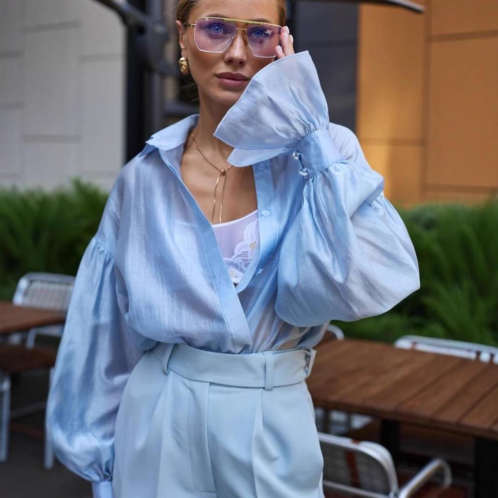 2025 European & American Women's Loose Lantern Sleeve Long Shirt
