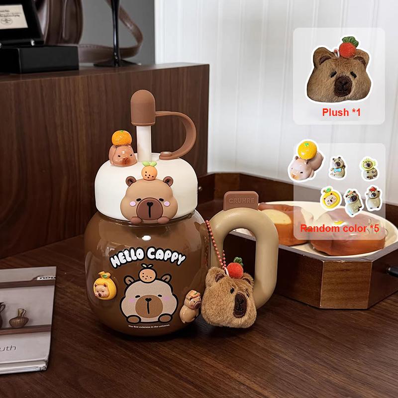 Cute Thermos Bottle With Handle Girls Straw Water Cup Desktop 316 Stainless Steel Tea Water Separation Insulated Cup Tumbler