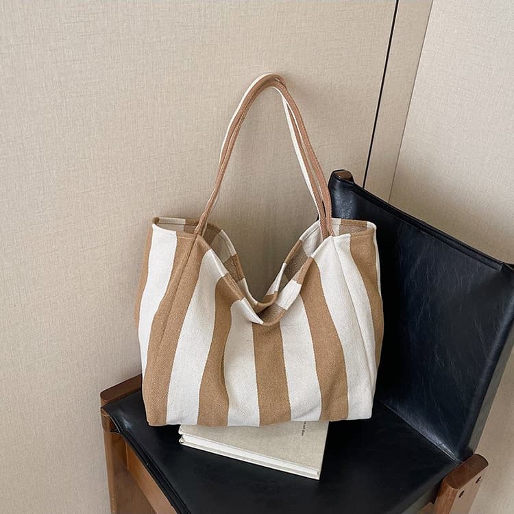 Striped large capacity canvas tote bag women's shoulder bag