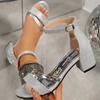 Sandalias de Tacón Alto de Gran Tamaño para Comercio Exterior Transfronterizo Moda de Verano para Mujer Tacón Grueso Boca de Pez Hebilla de Una Línea Sandalias para Mujer