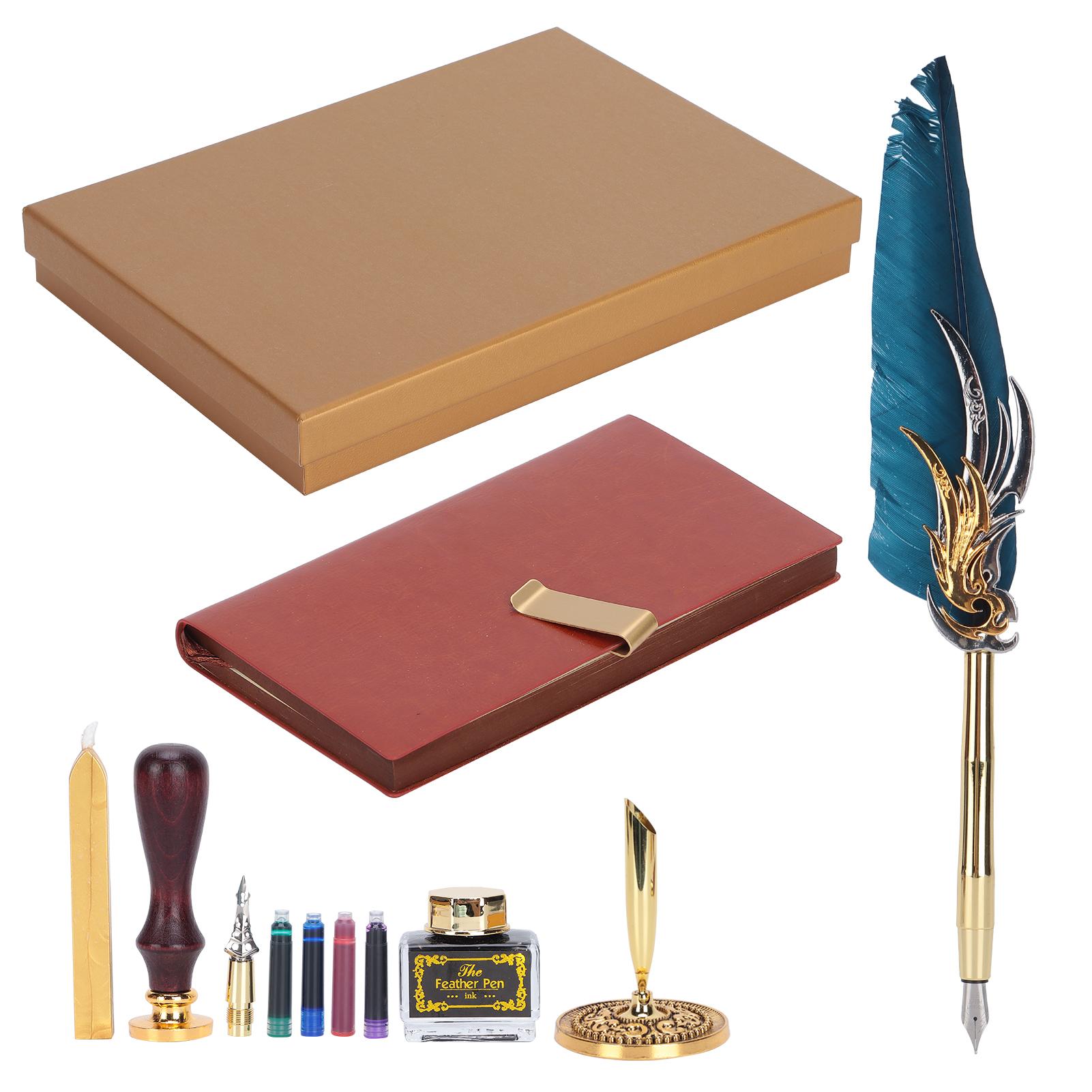 Dip Calligraphy Pen Set Fther Ink Sac Fountain Pen Gift Box Kit with Lacquer Stamp Tool