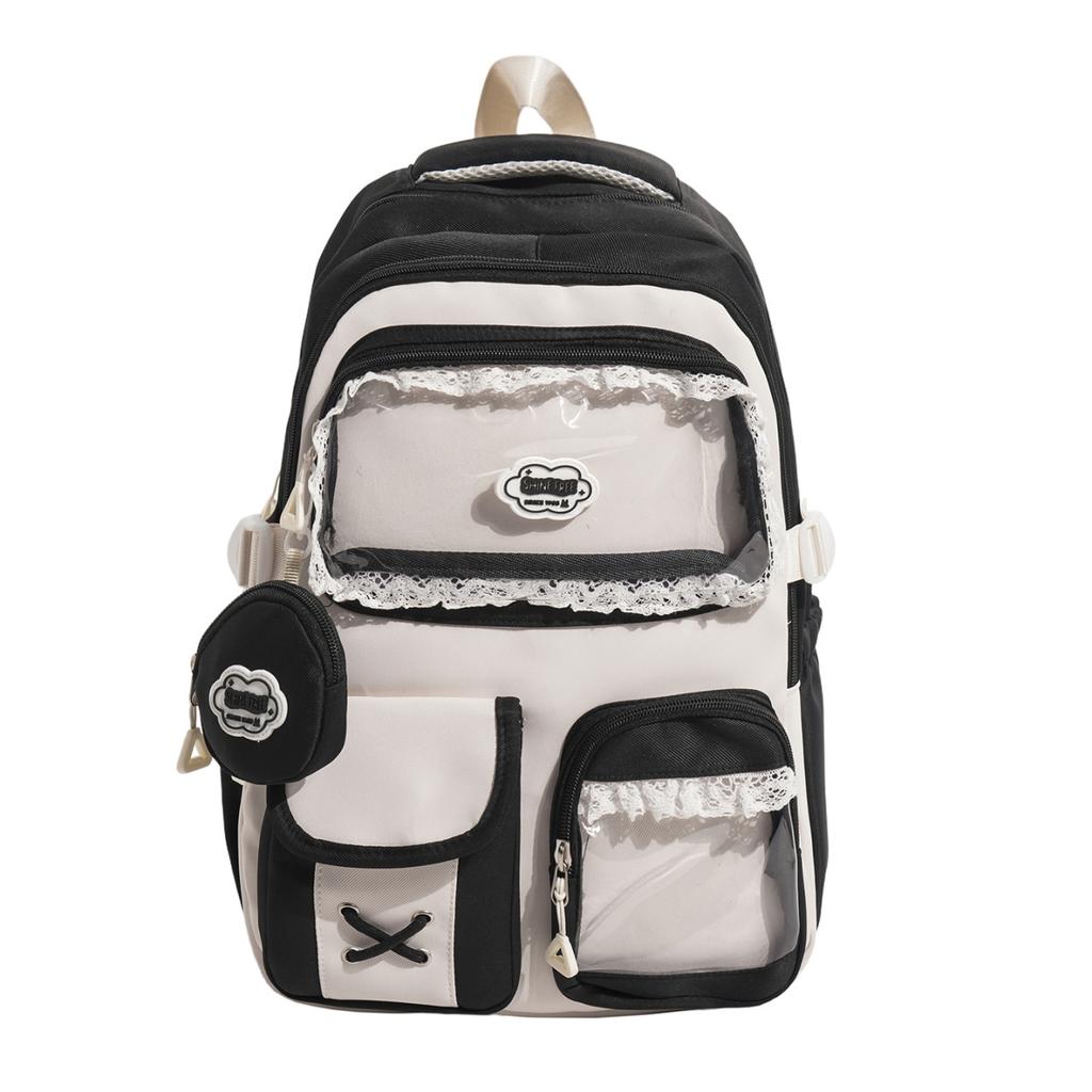 Schoolbag Japanese and Korean style cute girl heart high value transparent contrasting color large capacity junior high school students backpack 