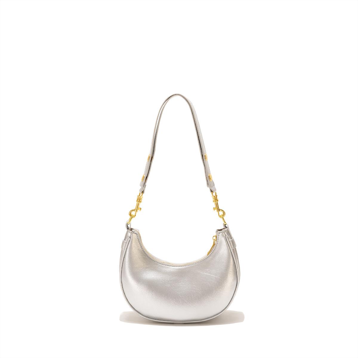 Unique design underarm bag, white vintage 2024 new summer versatile shoulder and crossbody crescent saddle bag серебряный