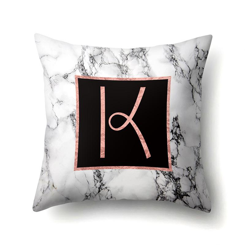 Polyester Pillowcase 26 English Letters Rose Gold Home Marble Decorative Printed Pillowcase