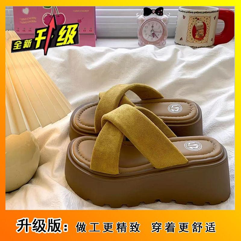 Versatile Sandals Small Beach Sandals Muffin Thick Sole Height Increase Cross with Slippers Women's Summer Wear 2025 New