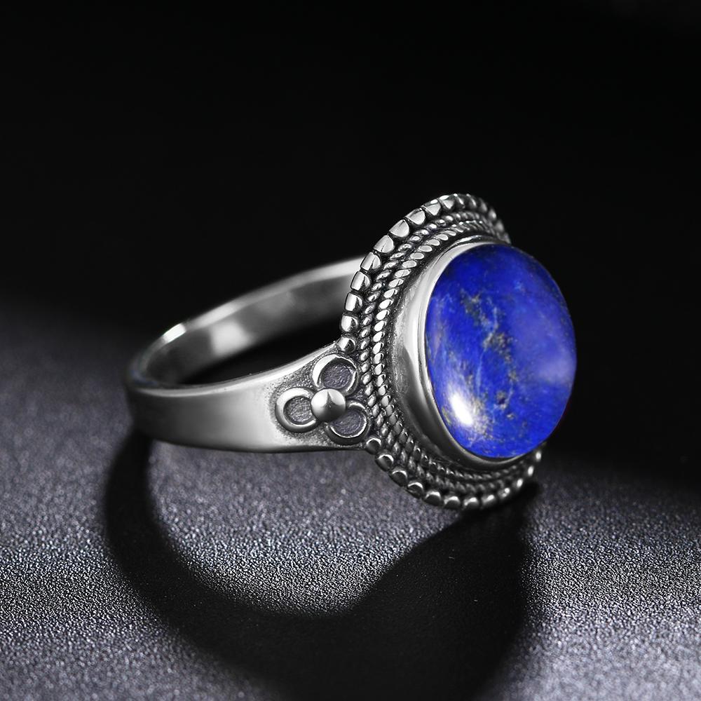 Natural 8*10MM Lapis Lazuli Finger Ring  Rings for Women Gift S Silver Flower Shaped Ring
