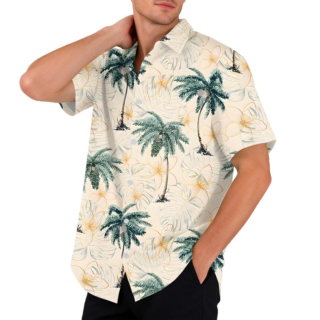 Hawaiian Print - Men's Casual Short Sleeved Shirt