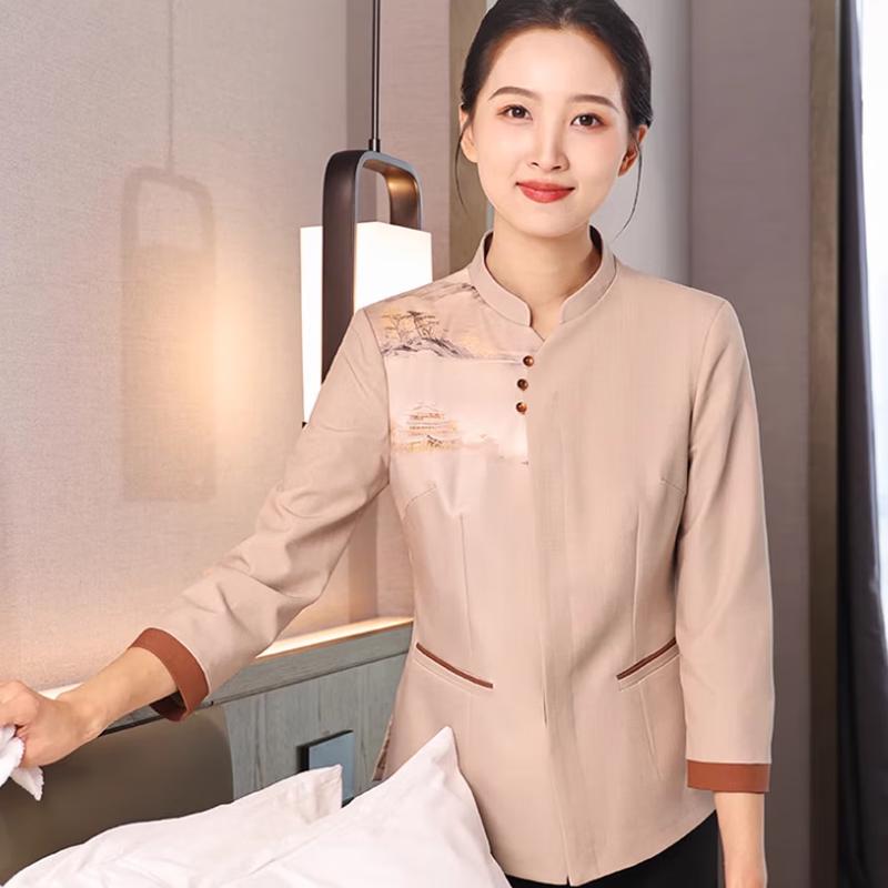 

New Chinese Style Hotel Housekeeping Long Sleeve Uniform L