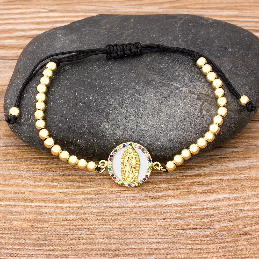 Nidin Men Classic 9 Styles Virgin Mary Bracelets Women Crystal Bracelets Christian Adjustable Handmade Copper CZ Bead Jewelry