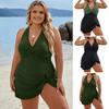 One-Piece Swimsuit Halter Backless High Waist Adjustable Straps Removable Pads Monokini Patchwork Color Swimwear