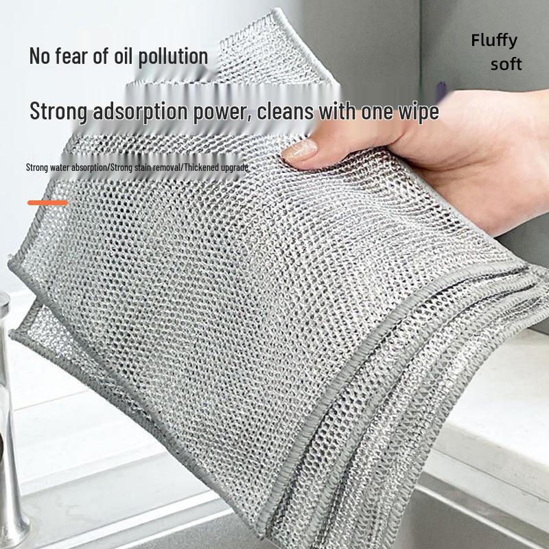 Double-Sided Silver Wire Scouring Pad - Multi-Functional Dishwashing Cloth & Kitchen Cleaning Towel