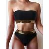 Bikini Sexy a Fascia Vita Alta 2026 Costume da Bagno a Triangolo Donna Dettaglio Cuciture Costume da Bagno Imbottito Costume da Bagno Donna Costumi da Bagno da Spiaggia Monocolore