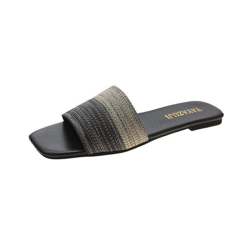 Ladies New Sandals and Slippers Printed Flat-bottomed Slippers Large Size Beach Slippers Easy To Wear Outside Slippers