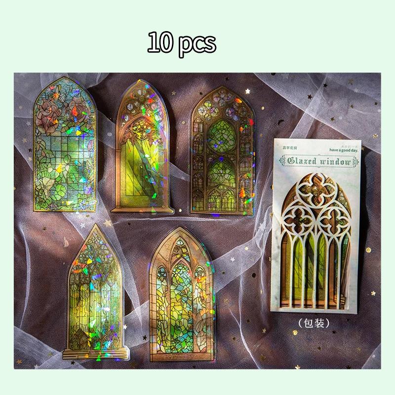 10pcs Large size Flowers Window Stickers Gold Foil Decor Junk Journal DIY Srapbooking Collage Stationery PET Twinkle Stickers