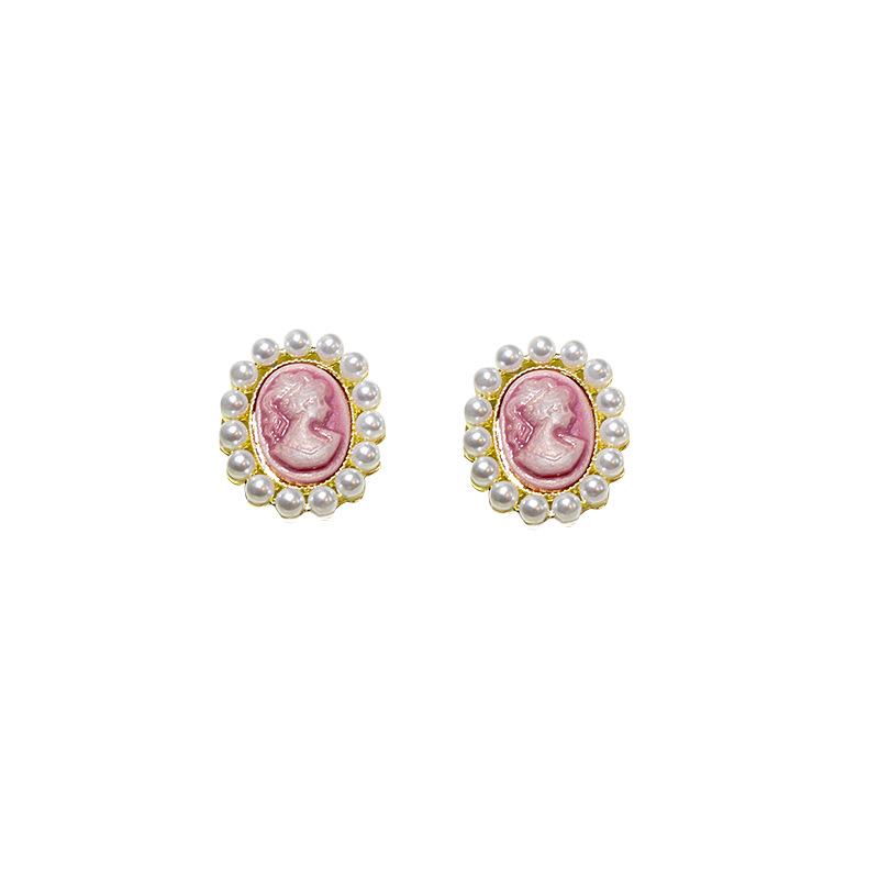 French Court Style Silver Needle Dangle Earrings with Geometric Design and Pearls