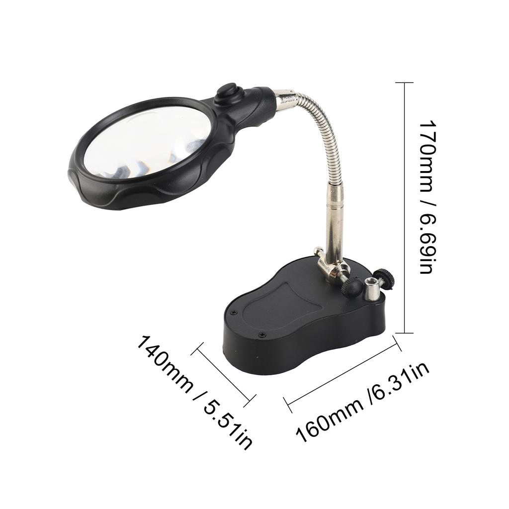 LED Magnifying Magnifier Glass with Light On Stand Clamp Arm for Jewellery Making Black