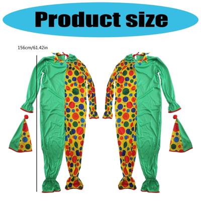 2Pcs Adult Clown Costume with Clown Hat and Clown Jumpsuit Halloween Cosplay Costumes for Women Men Gifts