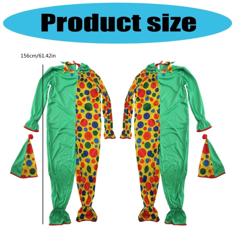 2Pieces Adult Clown Costume with Clown Hat and Clown Jumpsuits for Cosplay Halloween Party Stage Performances