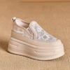 Flores de Renda Tênis Plataforma Feminino Sapatos de Salto Alto Aumento de Altura Malha Respirável Sapatos Casuais Lona