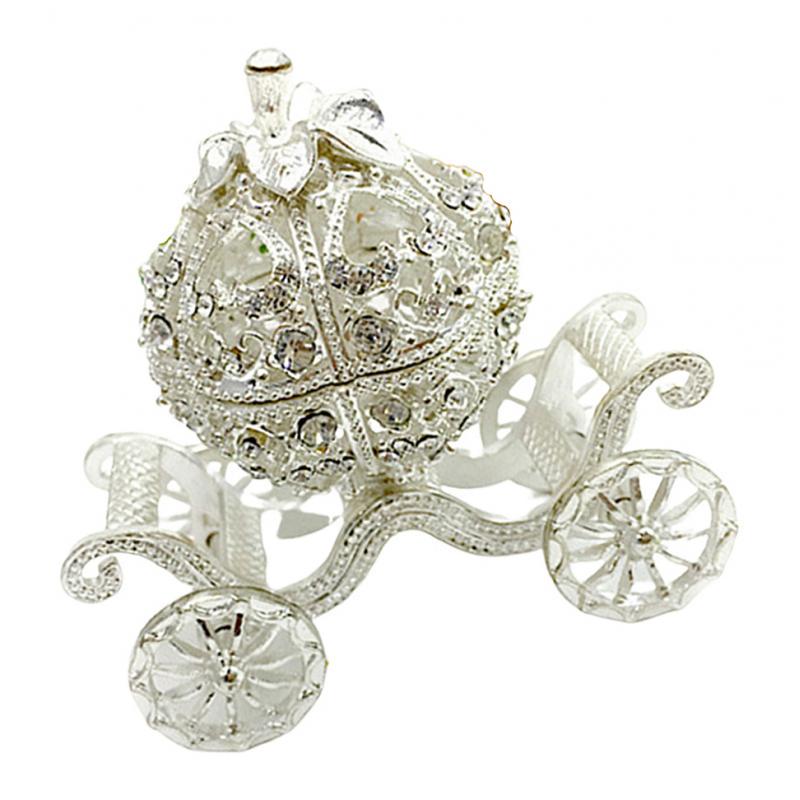 Metal Rhinestone Jewelry Trinket Box Pumpkin Carriage Shape Craft Home Decor