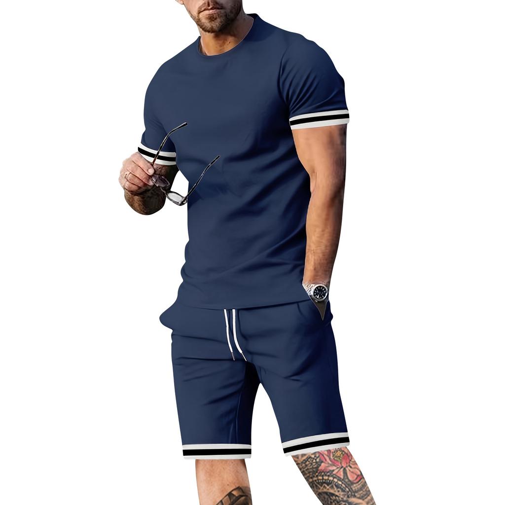 Men's Short-sleeved T-shirt And Round-neck Set   Men's Sports Shorts  Set