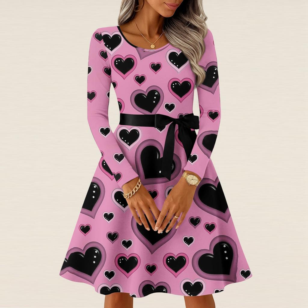 Women's Casual Fashion Long Sleeve  Vintage Long Dresses Spring  Valentine's Day