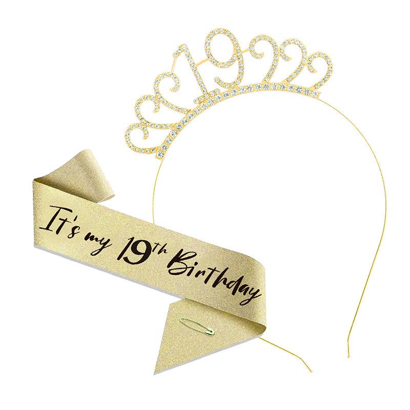 Cross-Border Digital Birthday Crown Set: Headdress, Party Shoulder Strap & Etiquette Belt Photo Prop for Girls