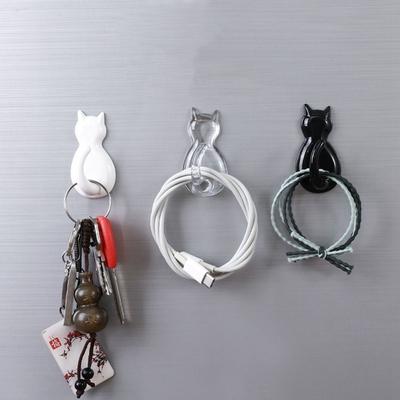 2 Pcs Plastic Cat Shape Wall Hook Self-adhesive Cat Key Holder Creative Cat Hooks  Living Room