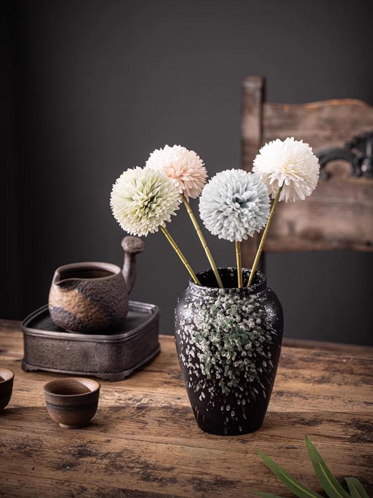 Chinese Vintage Clay Pot Vase Creative Hydroponic Flower Arrangement Living Room Bookcase Dining Table Floral Vase Home Ornament