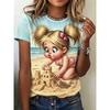 Summer Women's 3D Printed Crew Neck T-Shirt Fashion Versatile Trend Breathable Casual