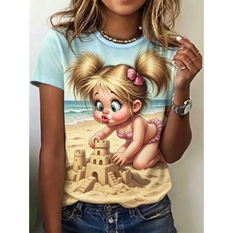 Summer Women's 3D Printed Crew Neck T-Shirt Fashion Versatile Trend Breathable Casual