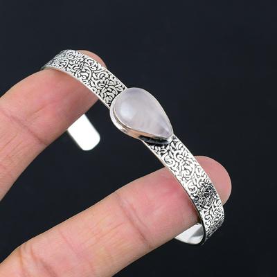 Friendship Day Sale 925 Silver Pear Rose Quartz Stone Anniversary Bangle Jewelry